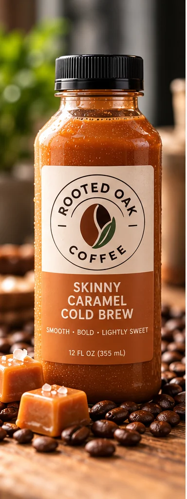 Rooted Oak Coffee Skinny Caramel Cold Brew bottle