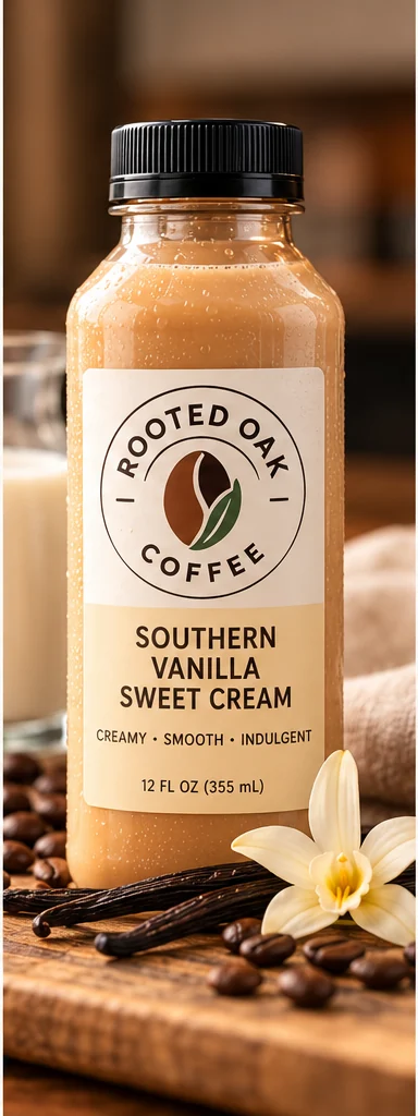 Rooted Oak Coffee Southern Vanilla Sweet Cream bottle
