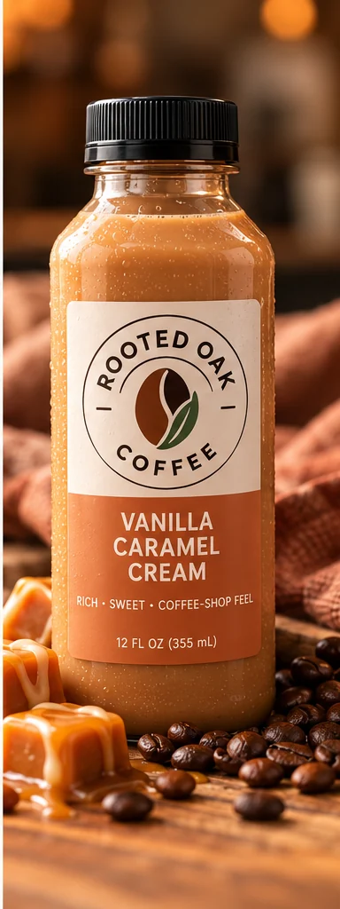 Rooted Oak Coffee Vanilla Caramel Cream bottle